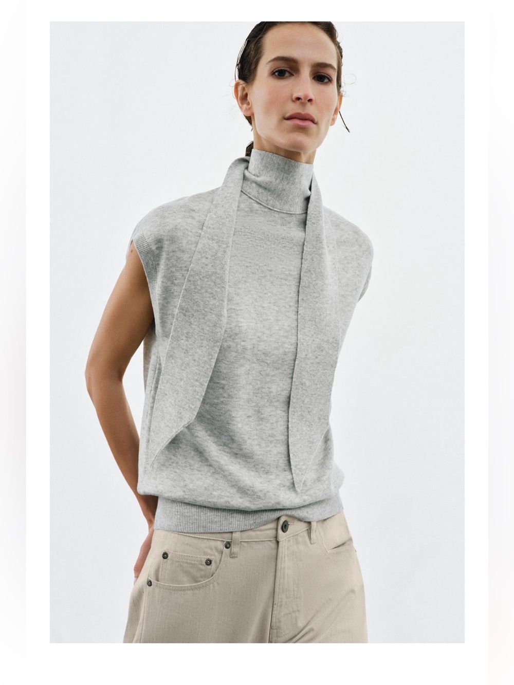 Zara Light Gray Sleeveless Turtleneck Sweater